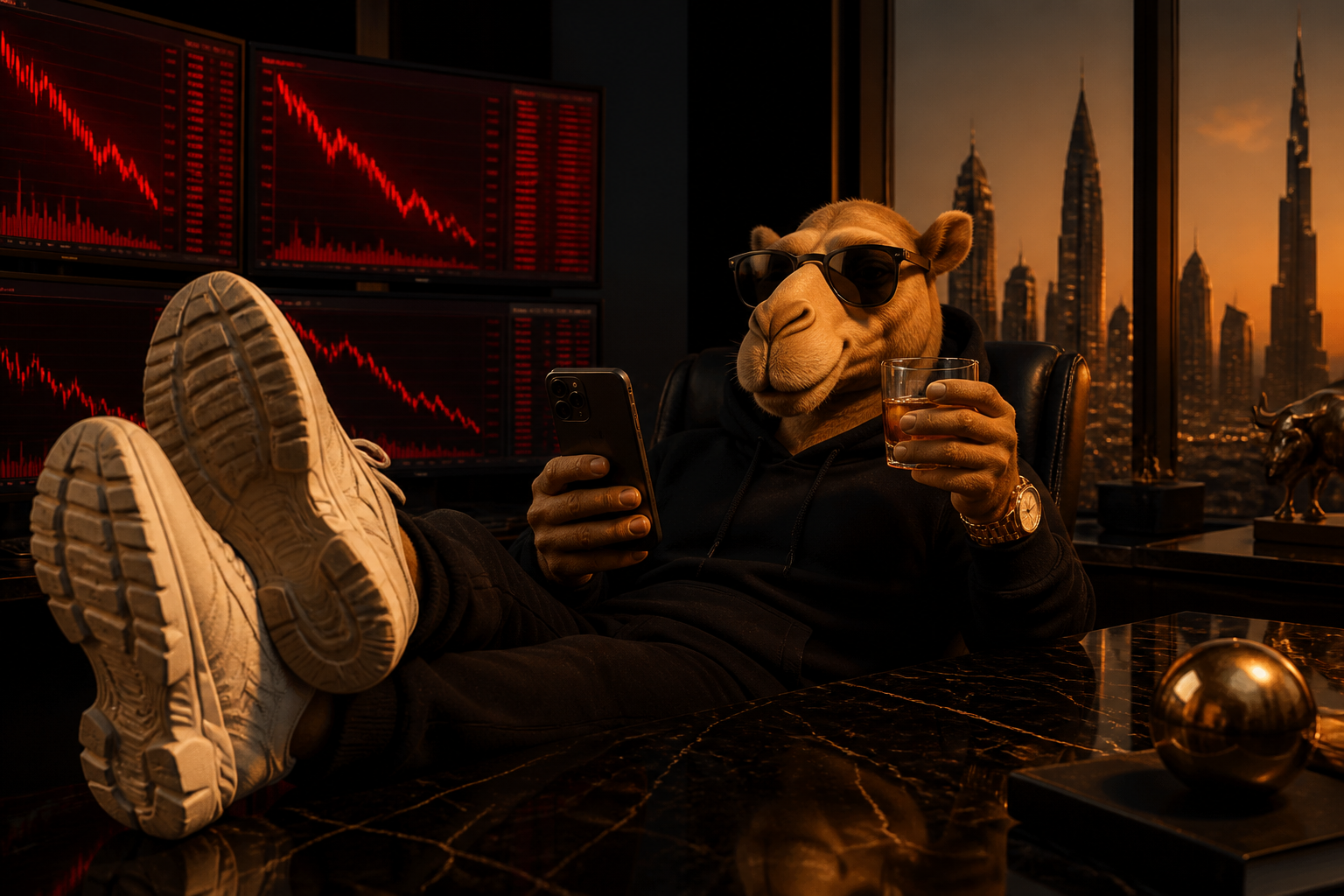 Broke Camel flexing a thin stack of cash