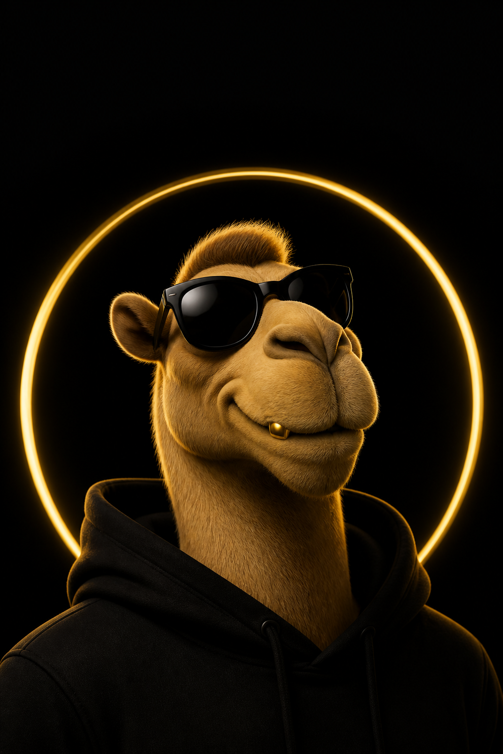 Broke Camel portrait in black hoodie and sunglasses