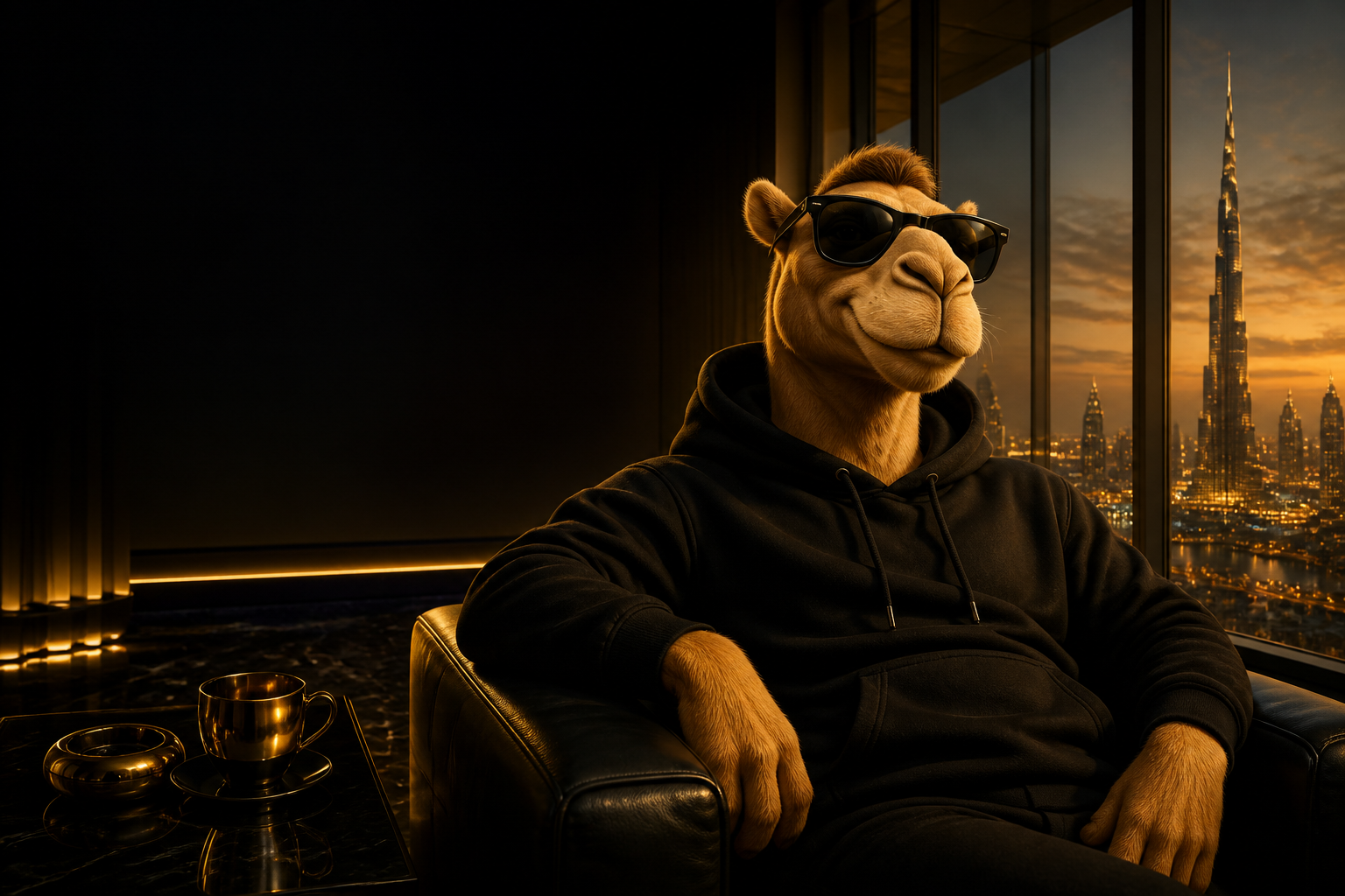Broke Camel overlooking the Dubai skyline